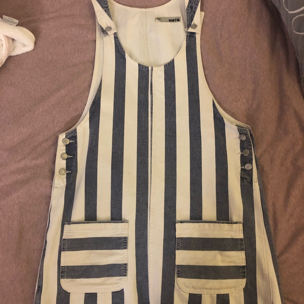 Topshop blue and white stripped overall dress